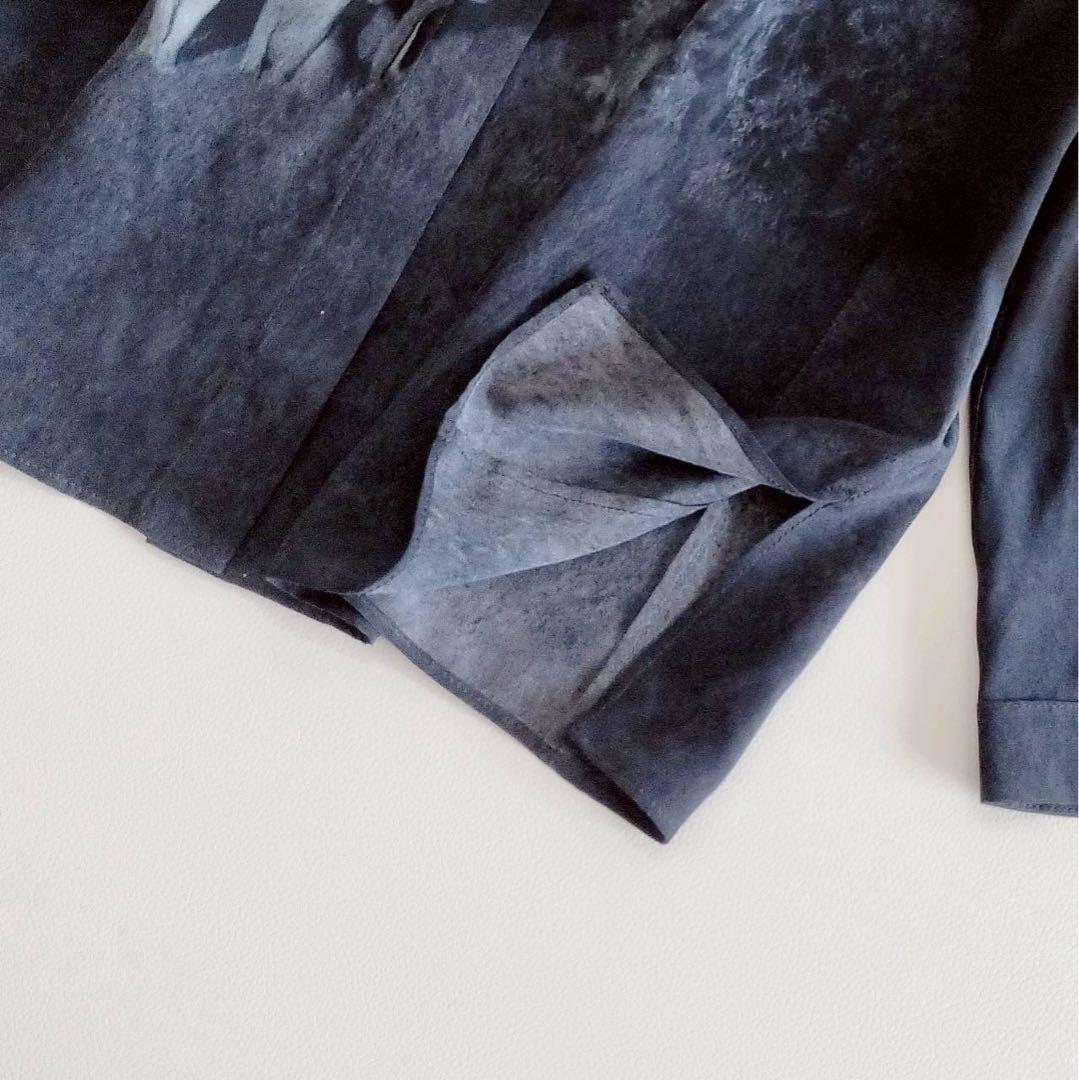 美品⭐️アクリス　長袖ブラウス　ボウタイ　オオカミ　星柄　シルク100% 13号