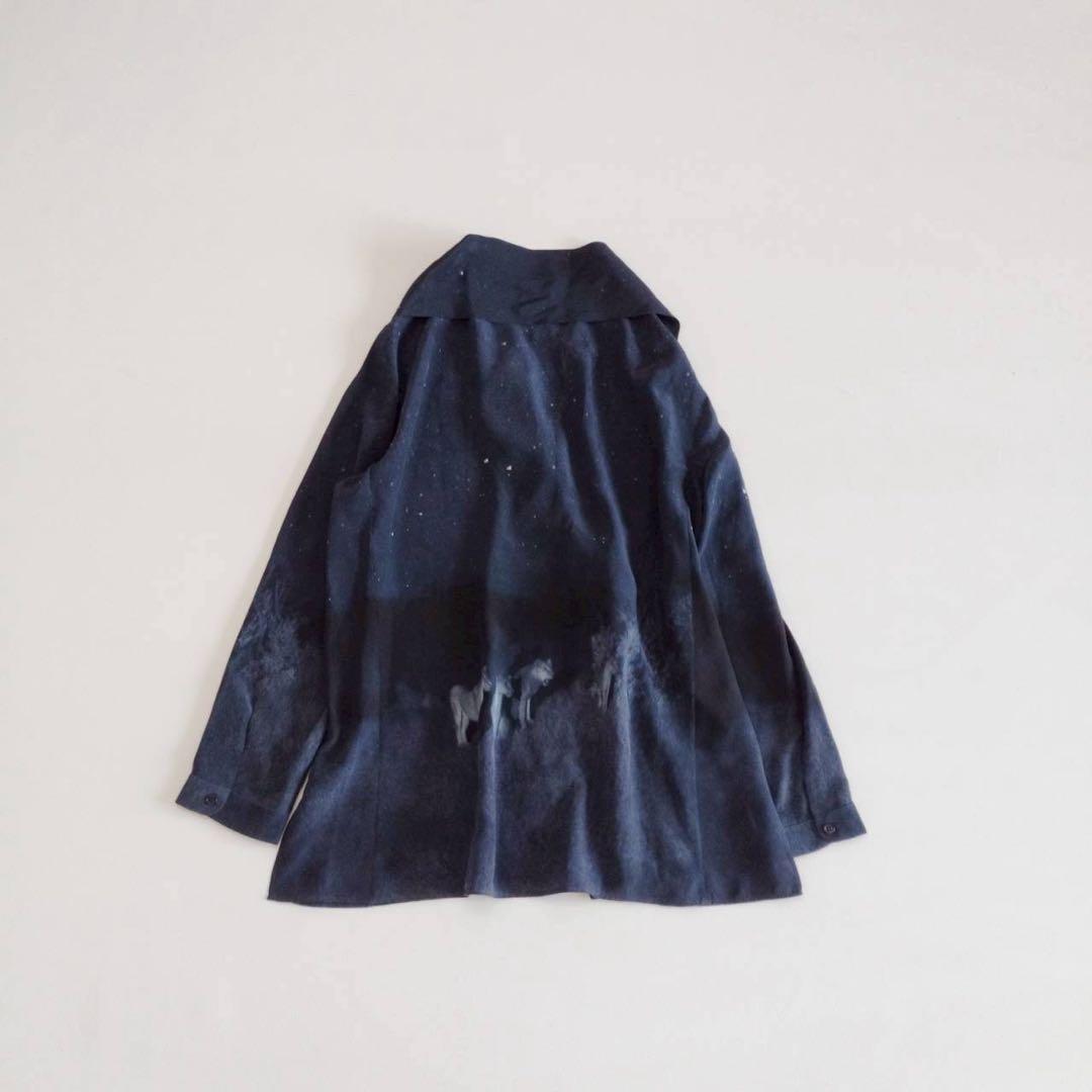 美品⭐️アクリス　長袖ブラウス　ボウタイ　オオカミ　星柄　シルク100% 13号