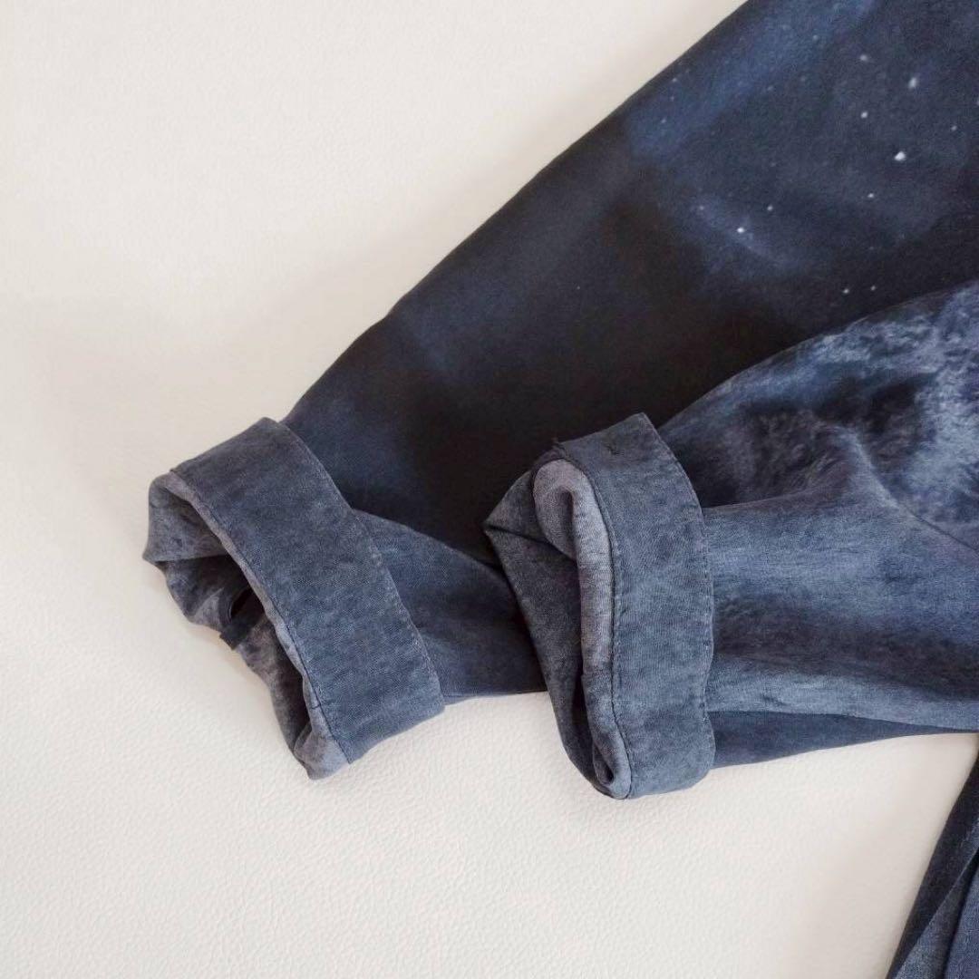 美品⭐️アクリス　長袖ブラウス　ボウタイ　オオカミ　星柄　シルク100% 13号