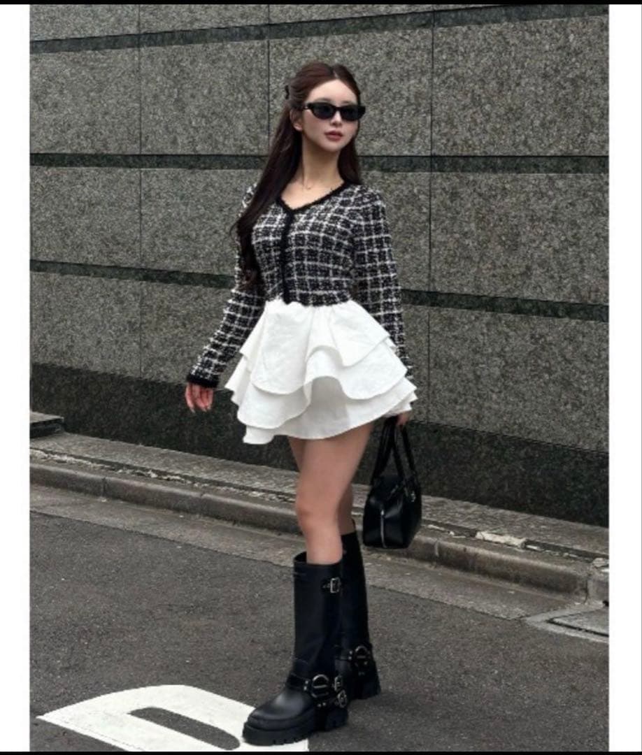 Darich ボリュームフリルツイードニットミニワンピース　新品未使用タグ付き