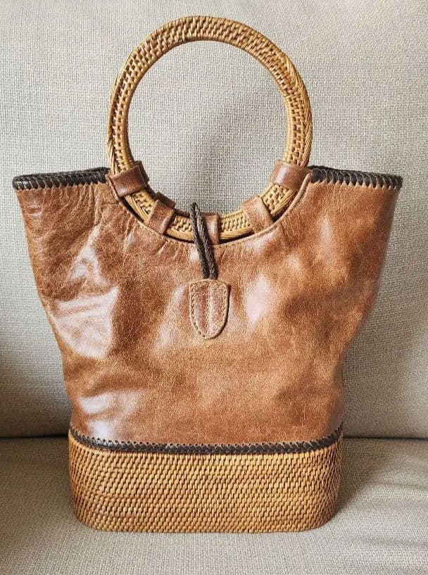 超希少　アタ&レザー　バック 　かごバッグ