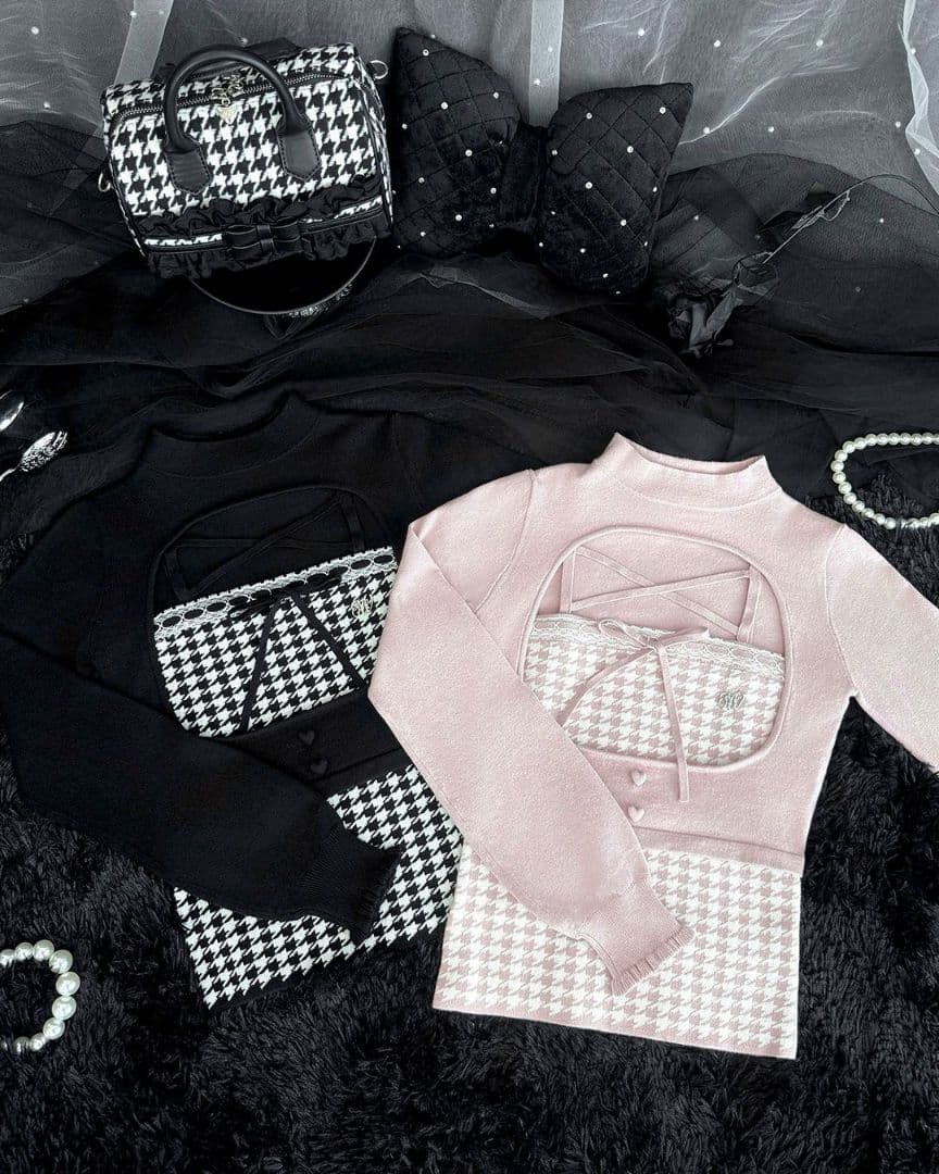 ミシェルマカロン　イモ　千鳥柄ハイネックアンサンブルトップス　ハニーミュウ　XS