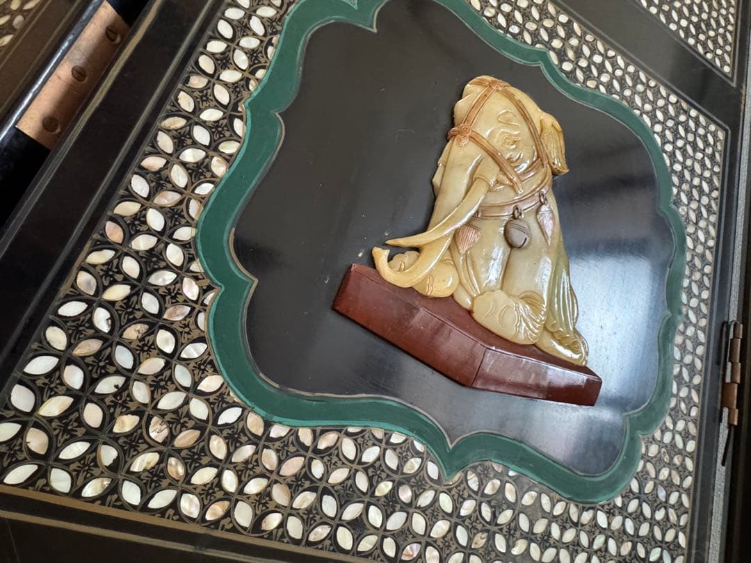 中国骨董　螺鈿細工　四曲屏風　衝立　アンティーク