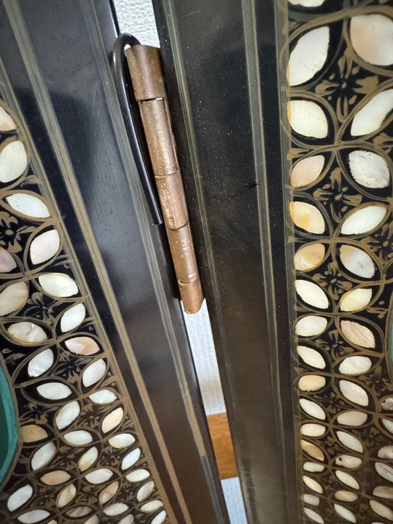 中国骨董　螺鈿細工　四曲屏風　衝立　アンティーク