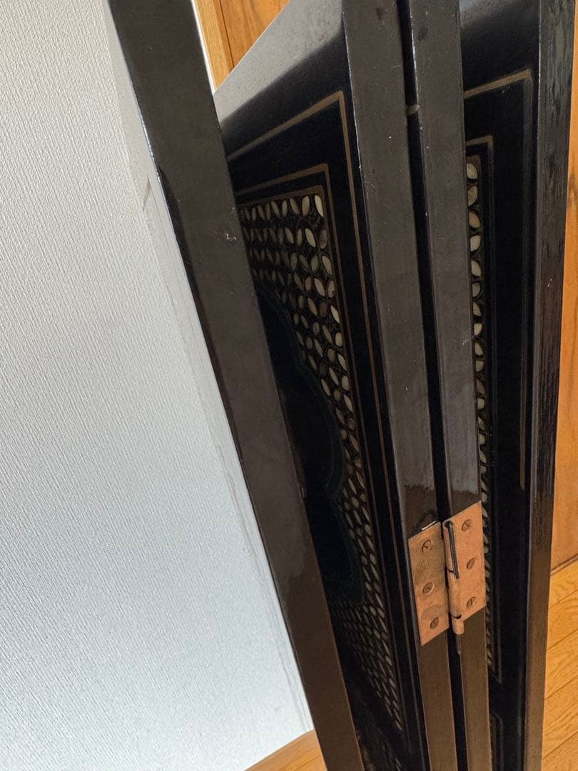 中国骨董　螺鈿細工　四曲屏風　衝立　アンティーク