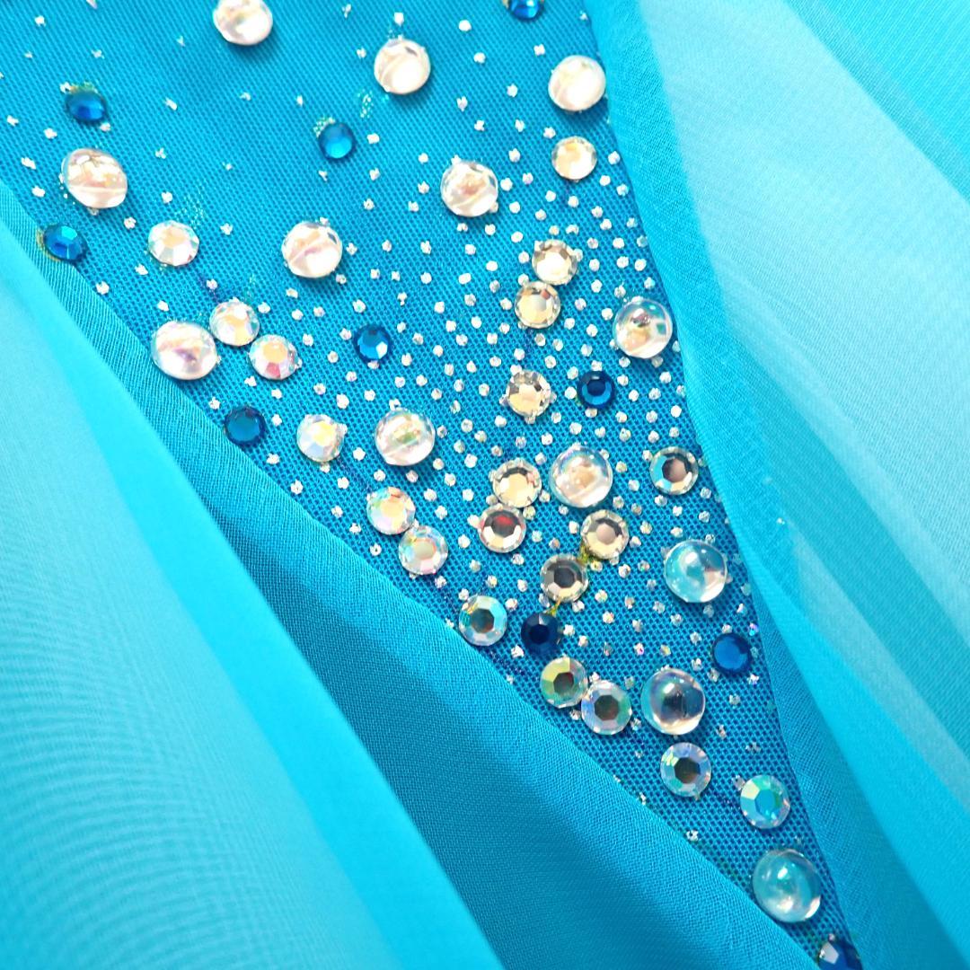 Y5434【白樺ドレス】M★水色/スワロフスキー/スタンダード☆社交ダンス