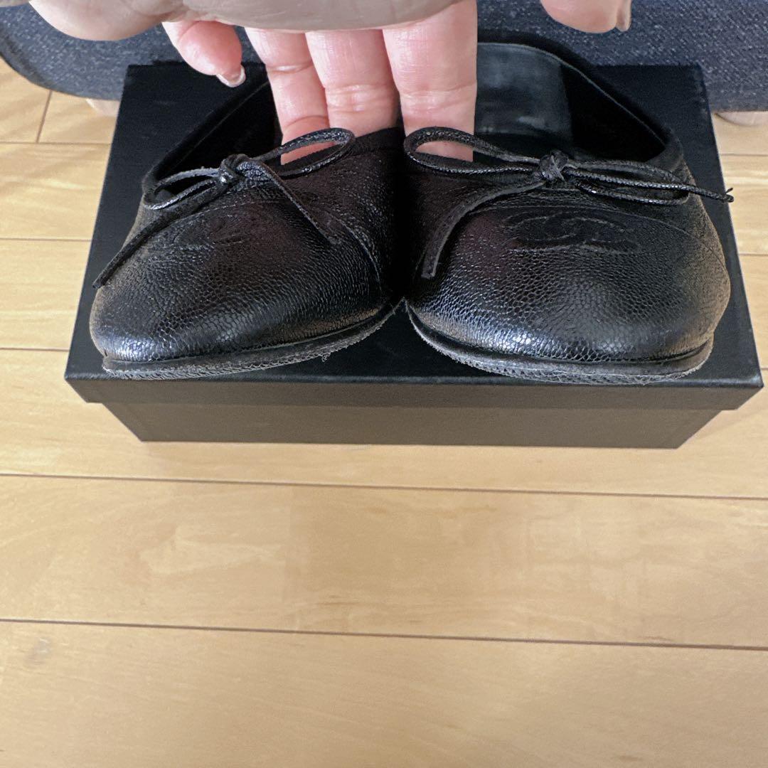 CHANEL シャネル　ロゴ リボン バレエシューズ パンプス ブラック 36