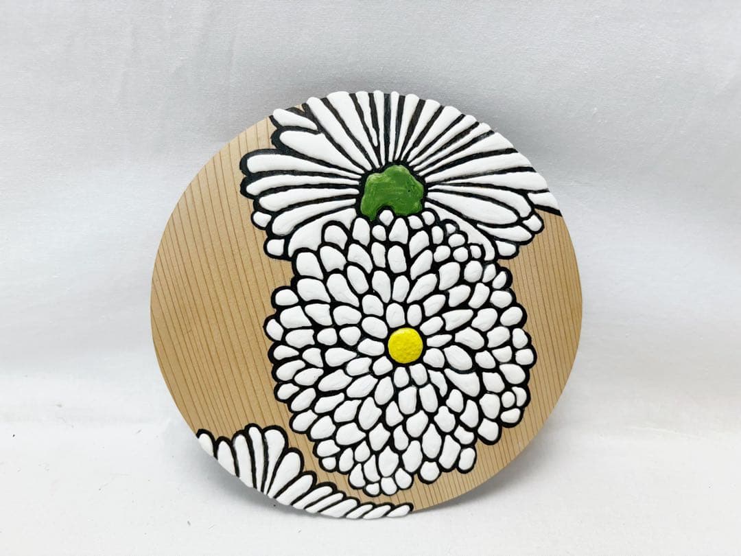 未使用 茶道具 塗師 宮下芳洋作 利休好写 菊絵曲水指 曲げわっぱ 木工芸共箱