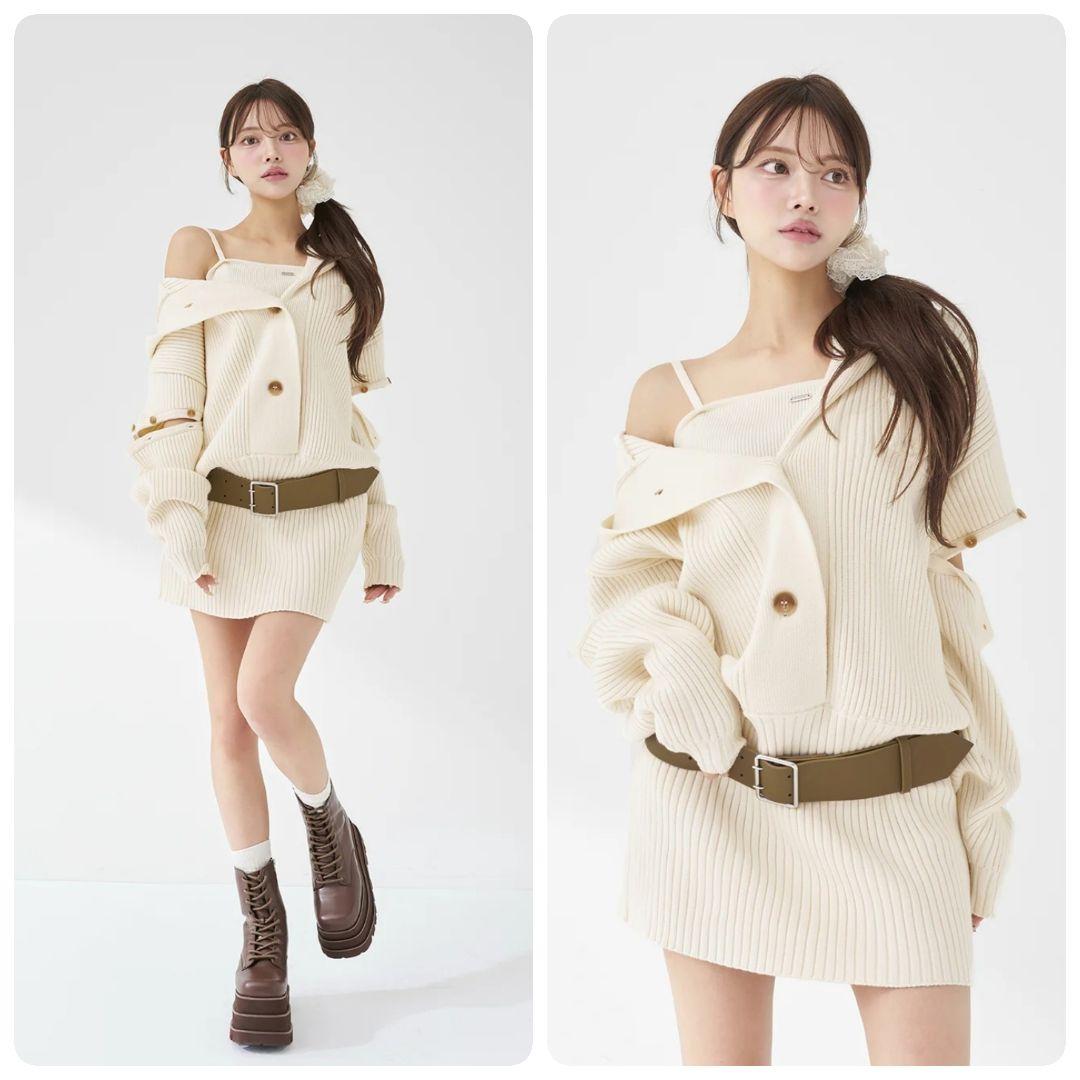 Darich ダーリッチ ローウエストデザインニットワンピース IVO FREE