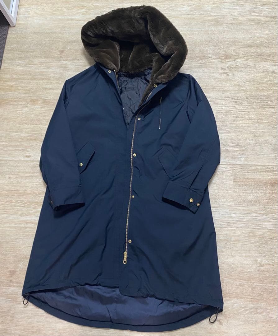 極美品 グリーンレーベルリラクシング SC モッズコート ロング 38 ネイビー