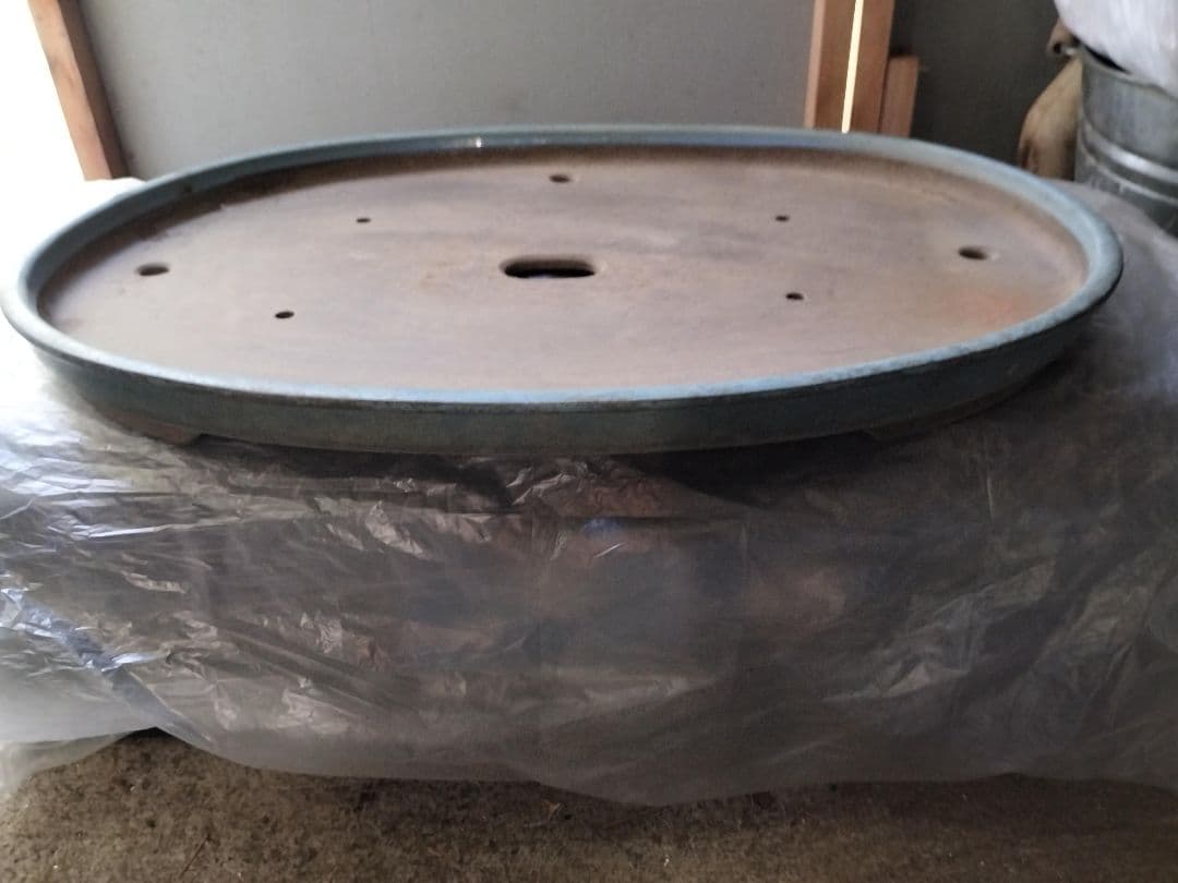 春松作　陶器製楕円形盆栽鉢