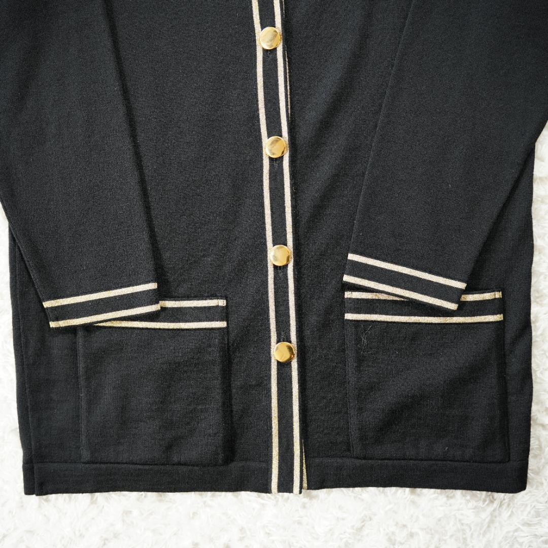 【美品】イヴサンローラン　金ボタンウールカーディガン　Mサイズ　ブラック