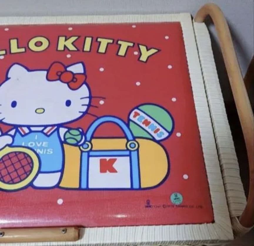 ハローキティ/サンリオ 収納ボックス 玩具箱 編みかご 昭和レトロ マット 2点