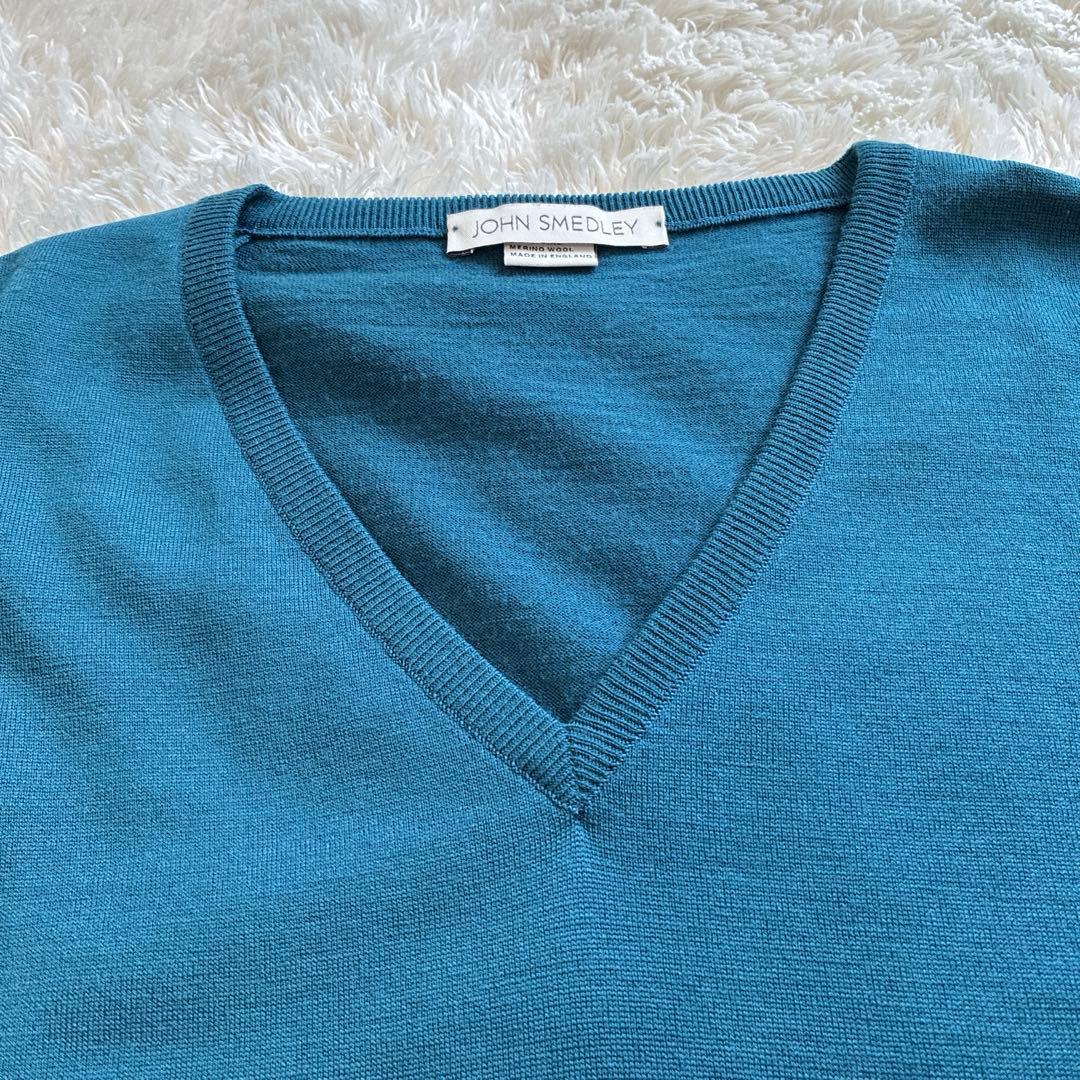 【美品】ジョンスメドレー　Vネックニット　メリノウール100％ S ターコイズ