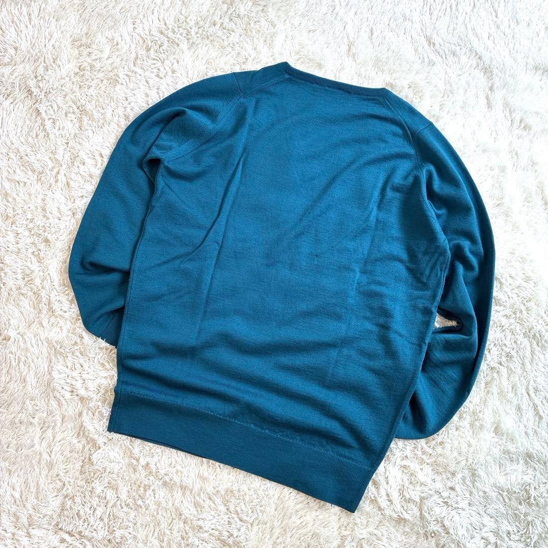 【美品】ジョンスメドレー　Vネックニット　メリノウール100％ S ターコイズ