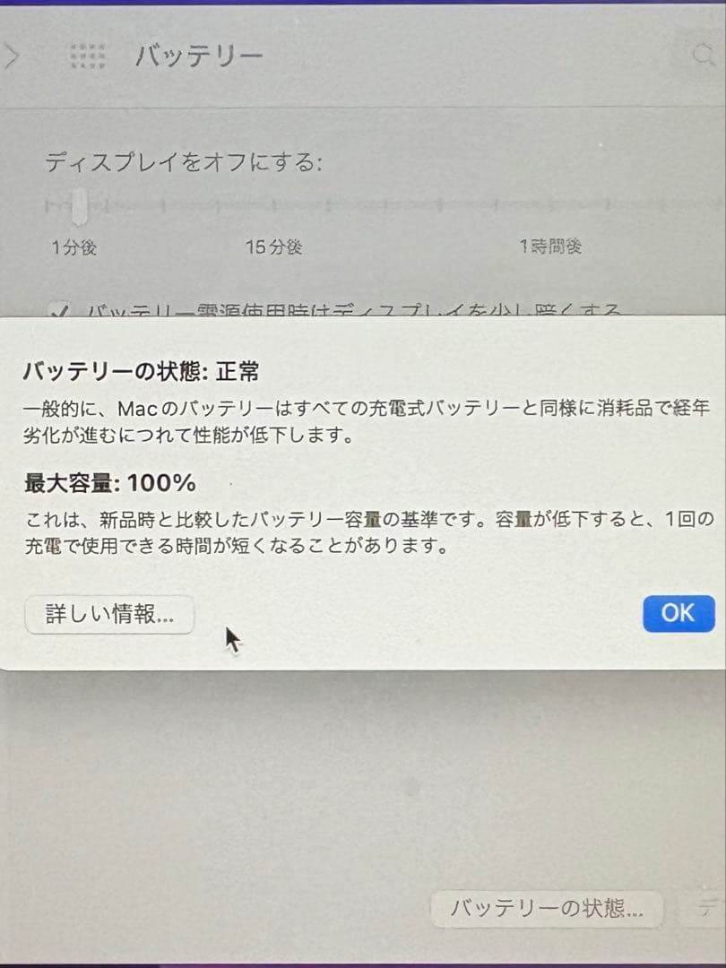 超美品　バッテリー最大容量100% MacBook air M1