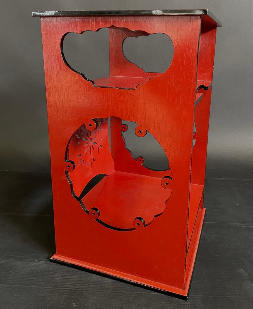 【美品】「母」 江戸千家 一元斎好 雪輪棚 朱漆 柿合わせ 元箱 （212あ⑤）