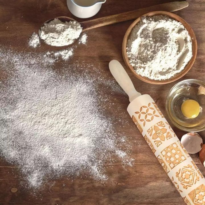 エンボスローラー　四角柄　木製麺棒　花柄　クッキー　クッキング　ハロウィン