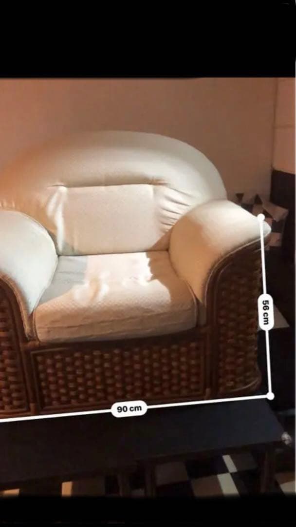 高品質♦️希少デザイン♦️ふわふわラタンシングルソファ♦️大きめゆったり♦️引き取り