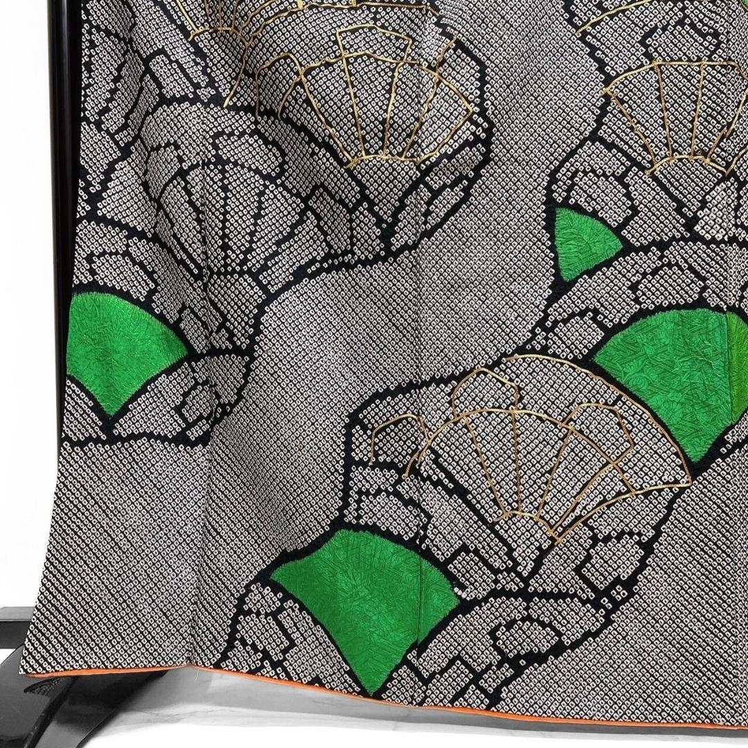 総絞り　金駒刺繍　扇　青海波　道長取り　振袖　成人式　着物 024a p