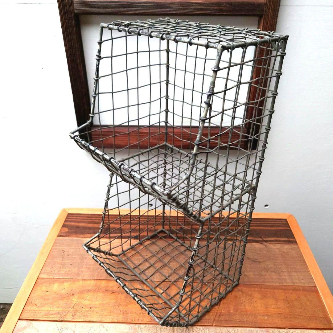 アイアン　ラック　2段　アンティーク　鉄　棚　ディスプレイ　古道具