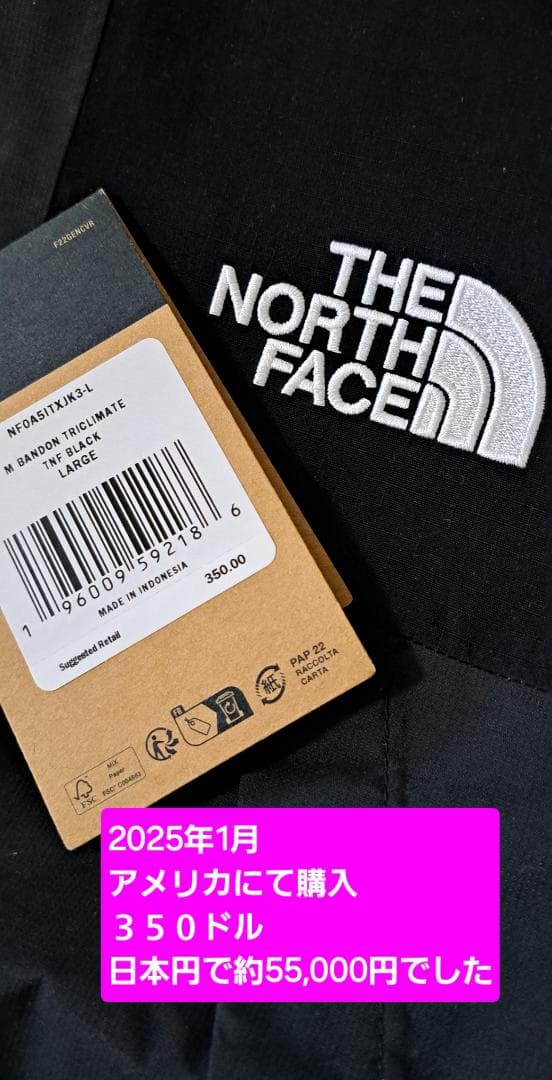 最終　ほぼ新品　ノースフェイス　アウターLサイズ　定価350ドル約55000円