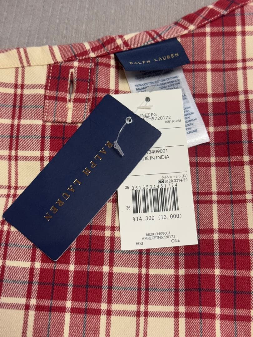 RalphLauren 赤と白のチェック柄エプロン
