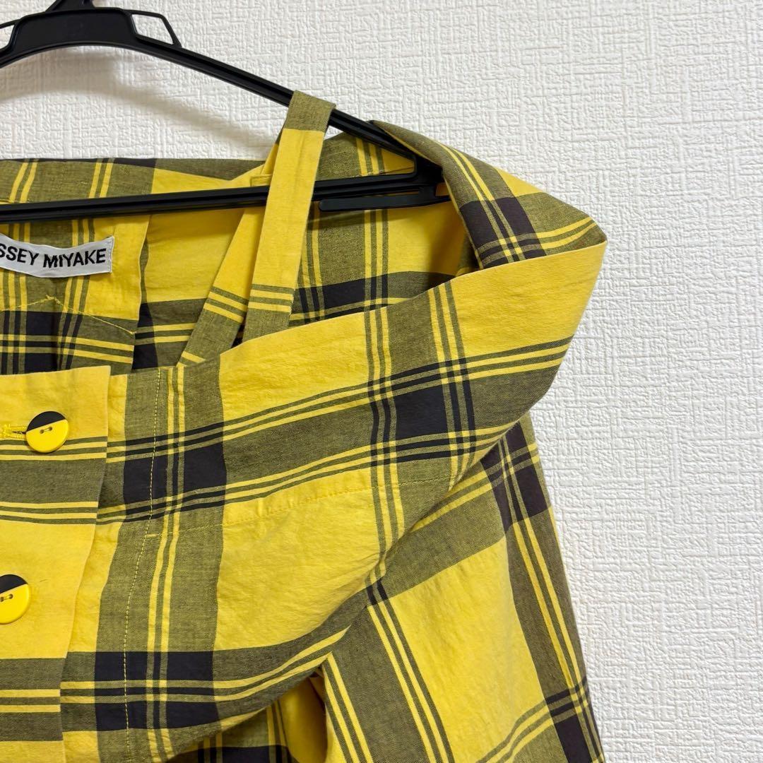 イッセイミヤケ　ブラウス　変形シャツ　チェック柄　日本製　イエロー