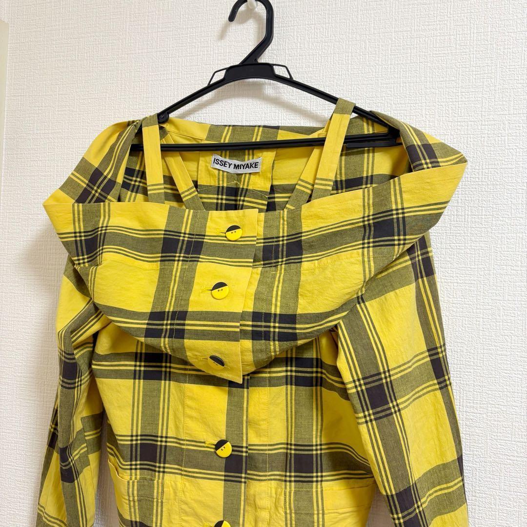 イッセイミヤケ　ブラウス　変形シャツ　チェック柄　日本製　イエロー