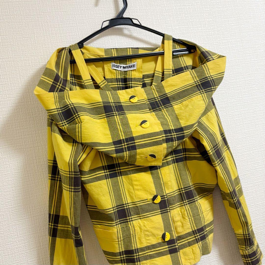 イッセイミヤケ　ブラウス　変形シャツ　チェック柄　日本製　イエロー
