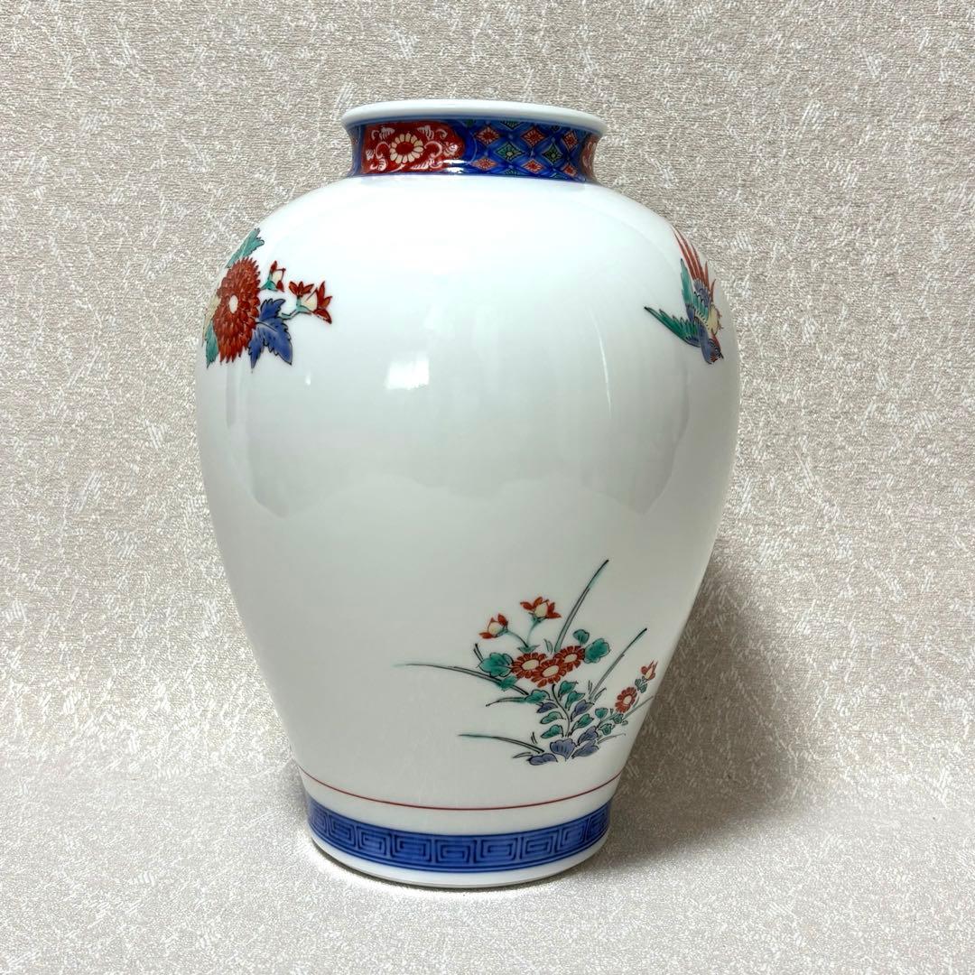 十四代 酒井田柿右衛門 染錦 花鳥文 花瓶 共箱 有田焼