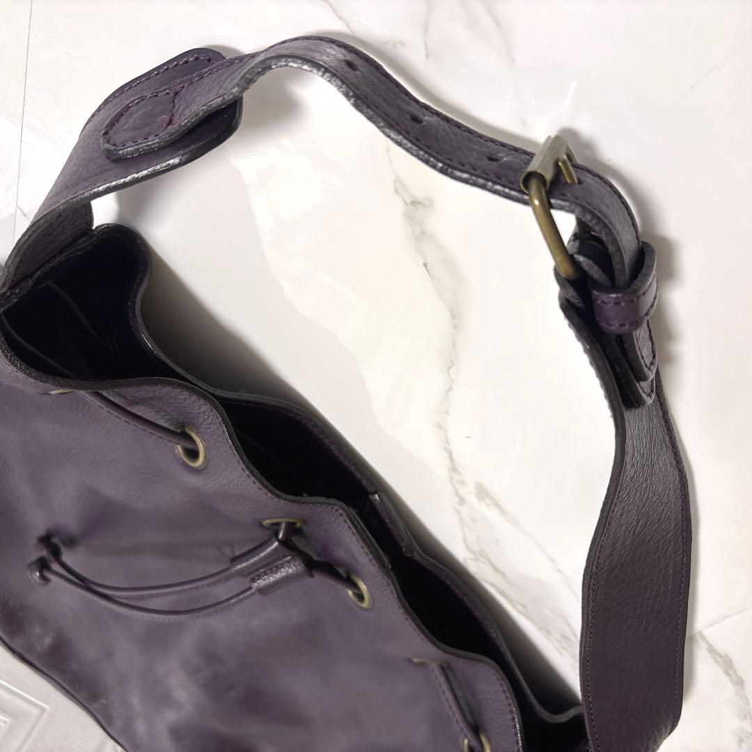 【未使用級】チーバ レザー 本革 巾着 ショルダーバッグ 2way パープル