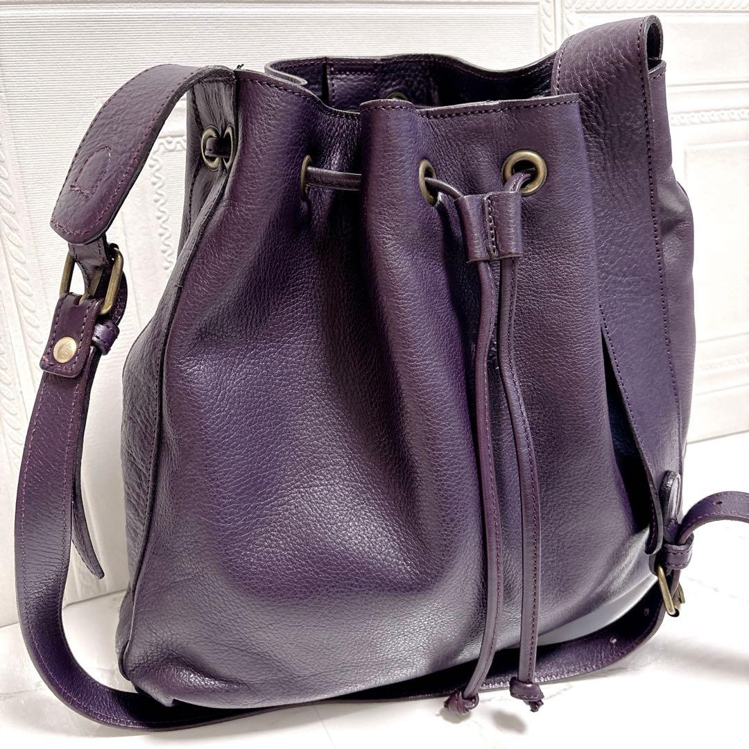 【未使用級】チーバ レザー 本革 巾着 ショルダーバッグ 2way パープル