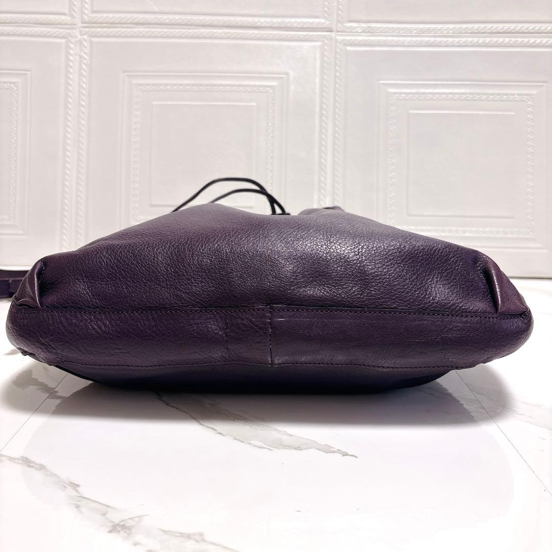 【未使用級】チーバ レザー 本革 巾着 ショルダーバッグ 2way パープル