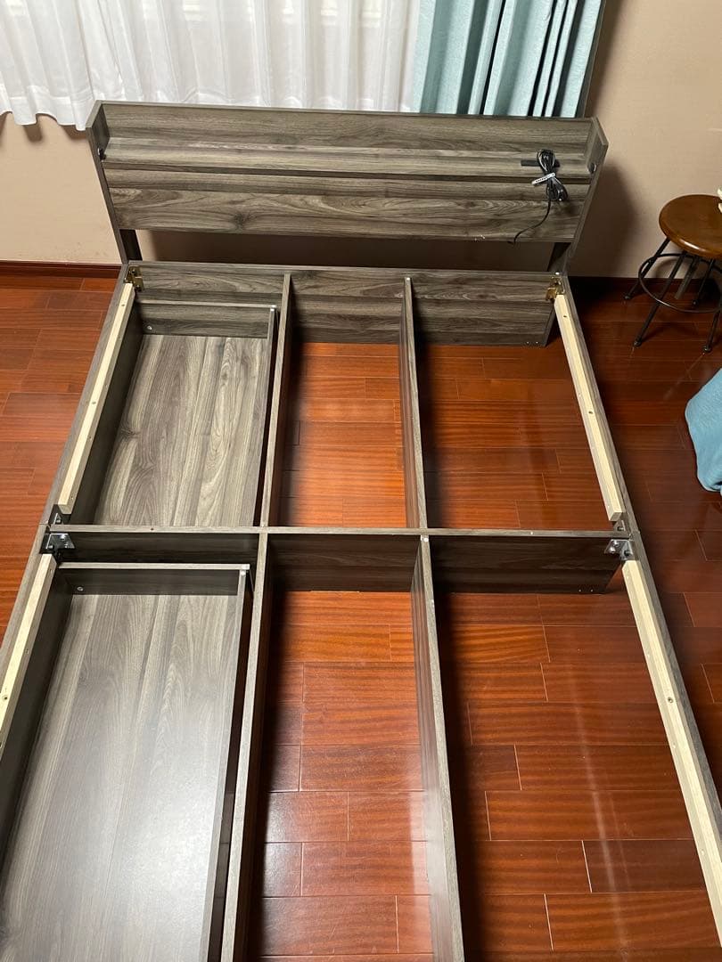 【引き取り限定】ダブルベッドフレーム ダークグレー　引出し収納　コンセント付き