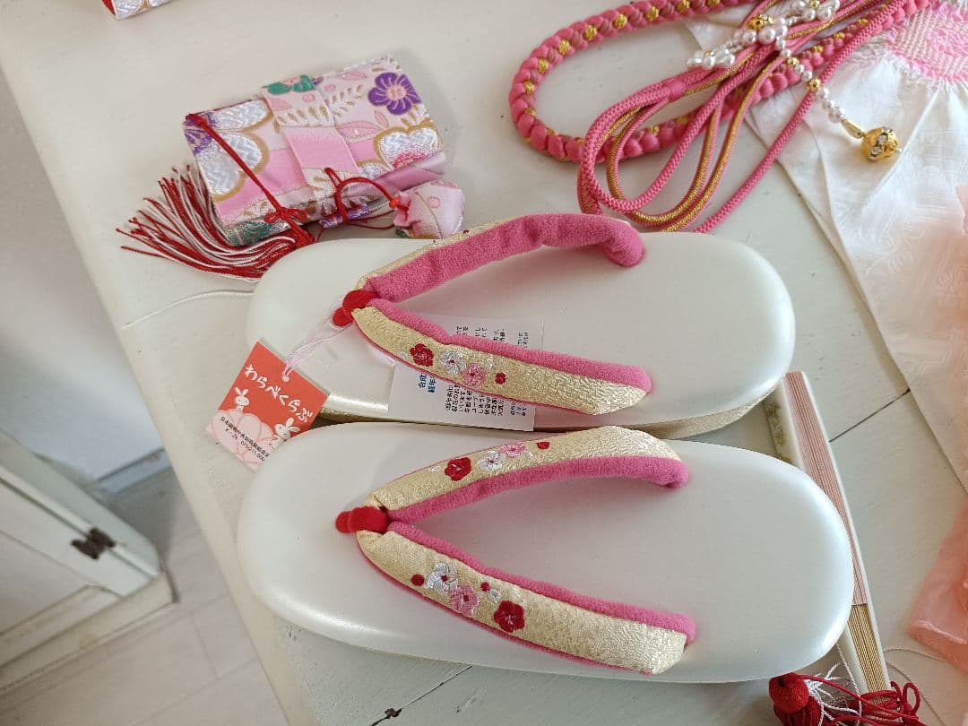 上級品☆正絹☆誂え☆クリーム色の着物に作り帯セット☆七五三７歳ハーフ成人式