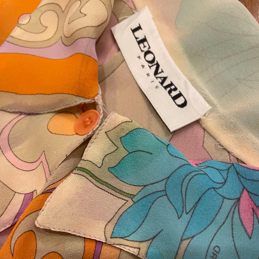 LEONARD レオナール　長袖　シルク　カラー　シャツ