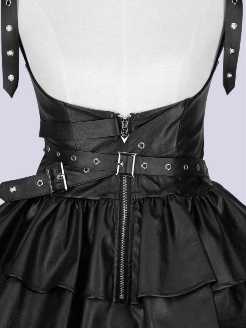 ワンピース IMVAL / Frill Leather Dress [BLK] qooza