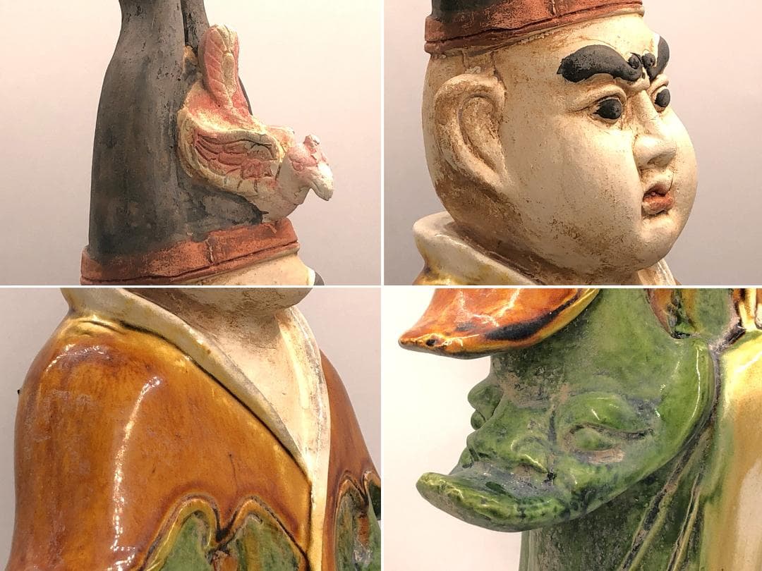 【 三彩人物俑 】 17～18世紀　大型陶俑　美品　56ｃｍ　誂え箱付き