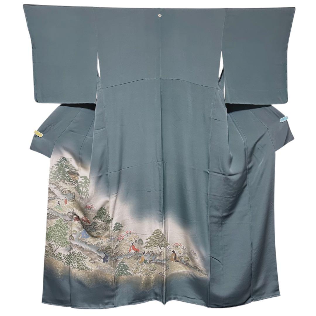 新品　美品　袷　正絹　縮緬　金彩　一つ紋　訪問着　フルセット