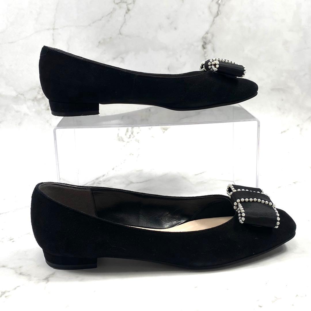 DIANA x chay パールリボン パンプス フラットシューズ 黒 24.5