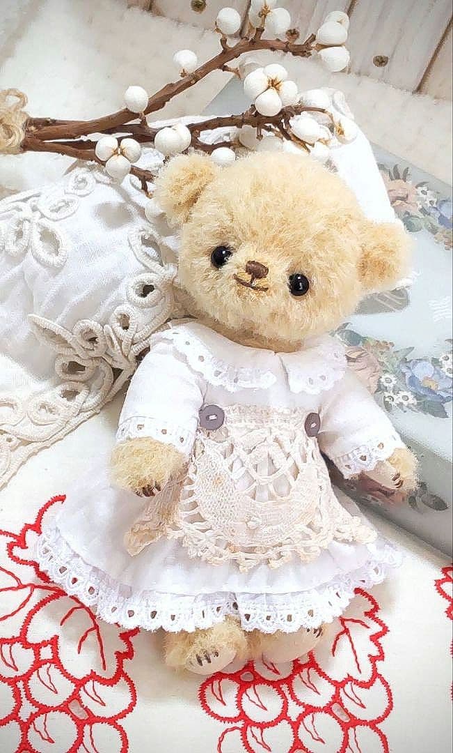 ハンドメイド テディベア ラティニティアルパカ カスタード色 手作り