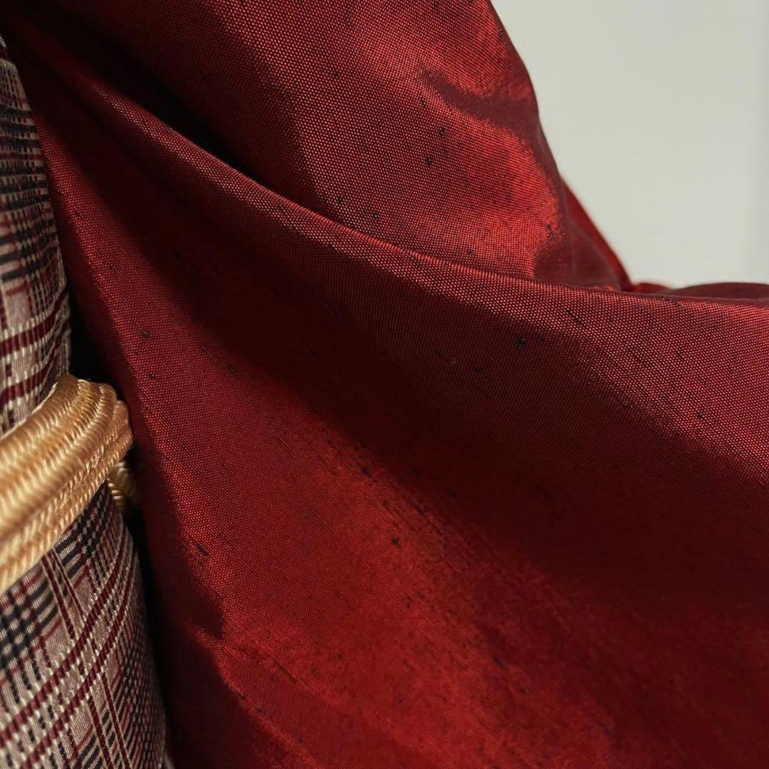 sy254 色紬 正絹 紬着物 色無地 身丈159裄丈67 新品美品 赤