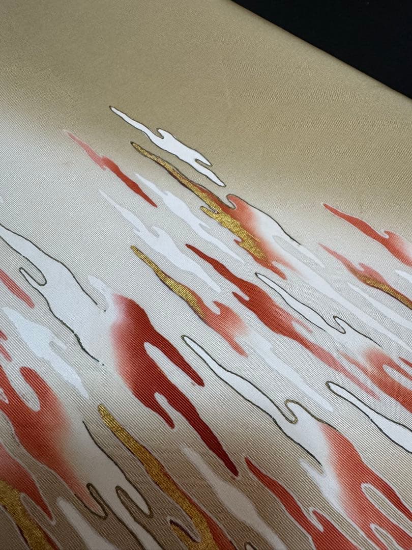 【銘品新品】京都老舗銘店「ゑり善」高級塩瀬帯 ベージュ色「褄霞文様」手描き友禅