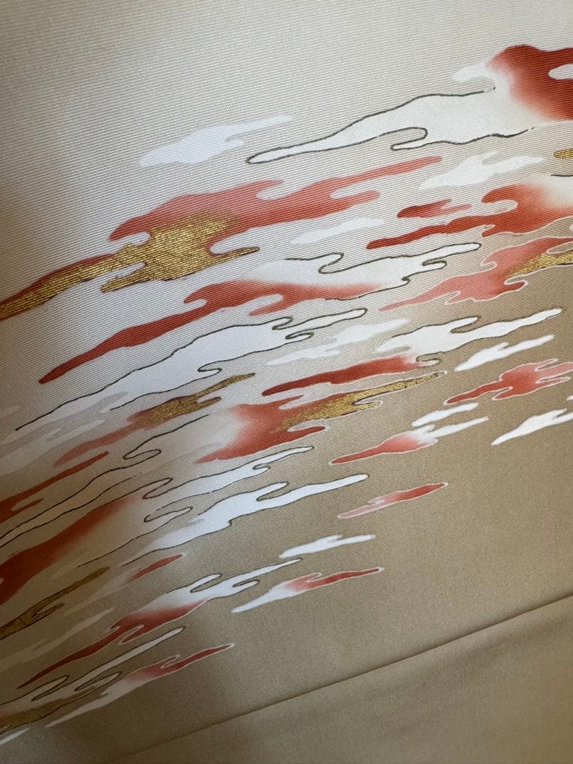 【銘品新品】京都老舗銘店「ゑり善」高級塩瀬帯 ベージュ色「褄霞文様」手描き友禅