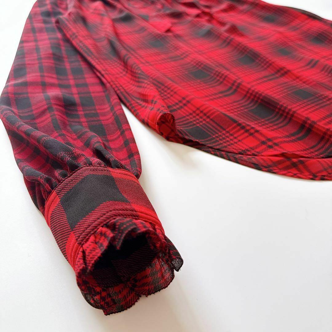 新品✨ポロラルフローレン チェックシアー タイネックブラウス XS レッド