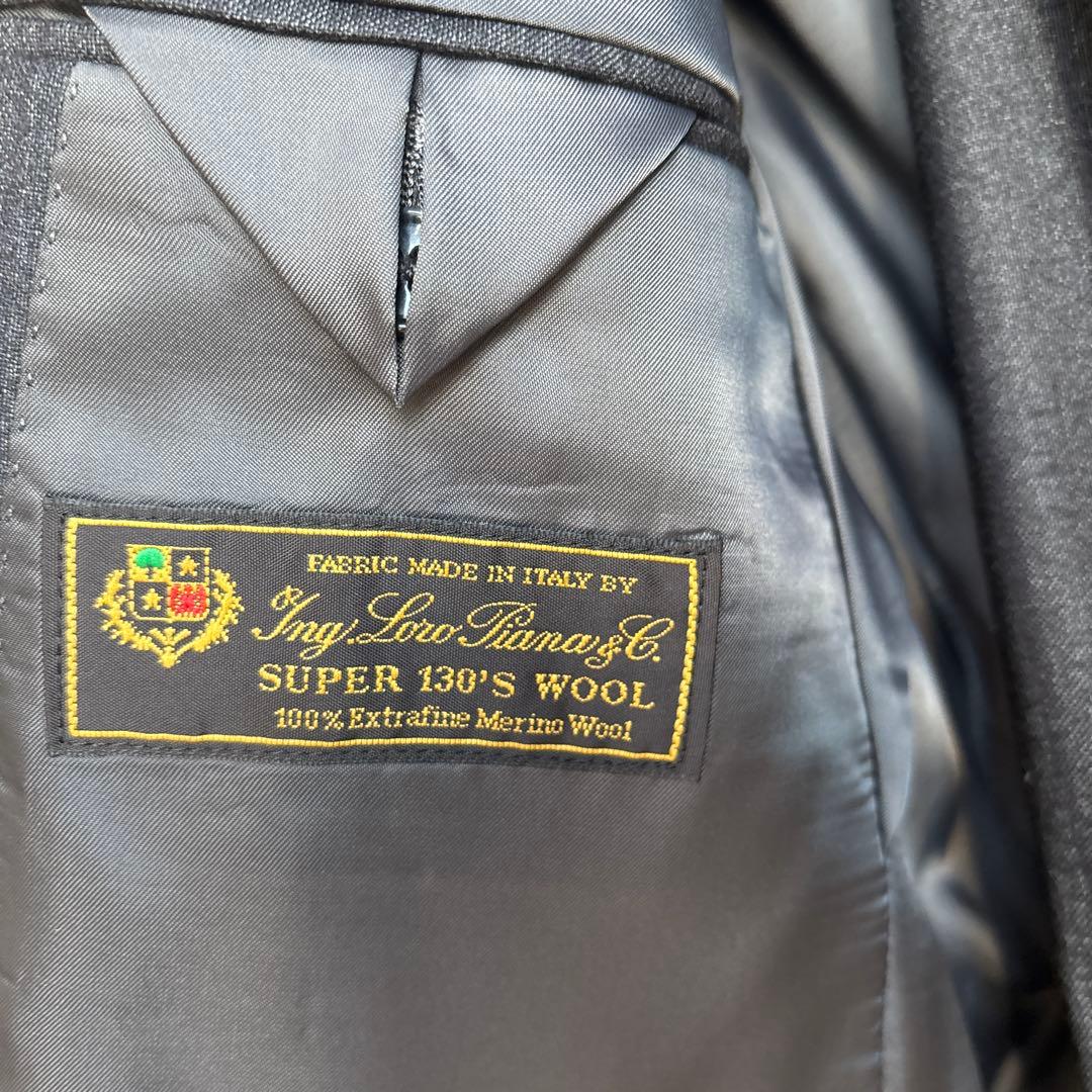 【美品】イタリア　ロロピアーナ　ダークグレー ストライプ スーツジャケット