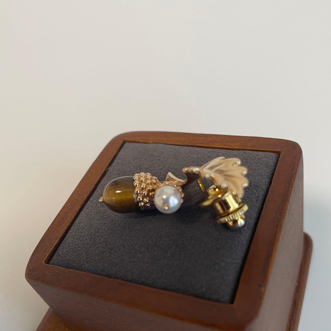 MIKIMOTO どんぐりのブローチ ミキモト パール 真珠 ピンブローチk18