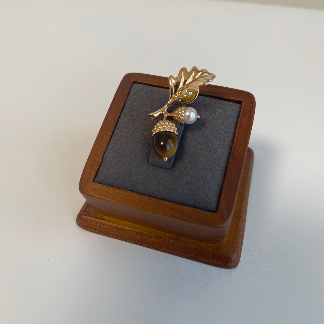 MIKIMOTO どんぐりのブローチ ミキモト パール 真珠 ピンブローチk18