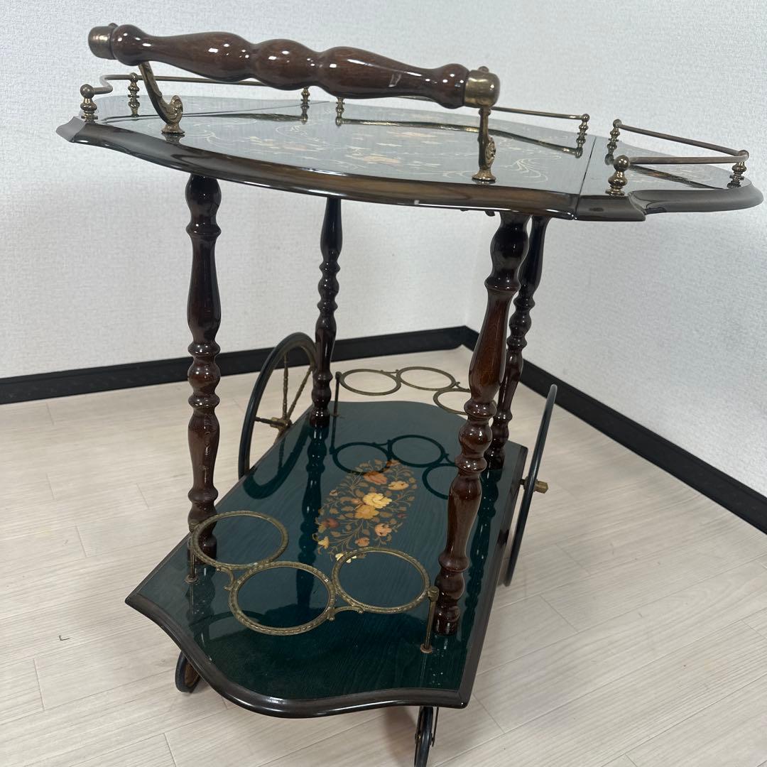 イタリア製 キッチンワゴン バタフライ 象嵌 高級 ワゴンテーブル i1※